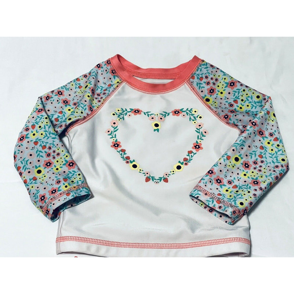 Cat & Jack Girl Rash Guard Swimsuit 2 Piece 12 months Flower Long Sleeve - Picture 3 of 5